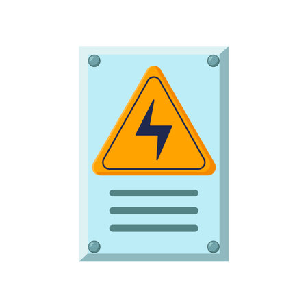 Electrical panel with warning sign vector illustration. Cartoon drawing of part of machine or element of mechanical equipment isolated on white background. Machinery, technology, industry conceptのイラスト素材