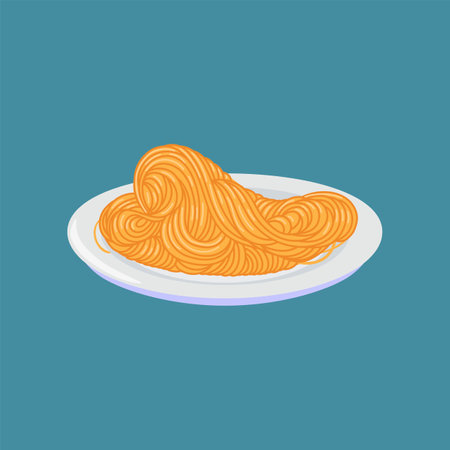 Macaroni on plate isolated on blue background. Pasta cooking process vector illustrations. Food, cooking conceptのイラスト素材