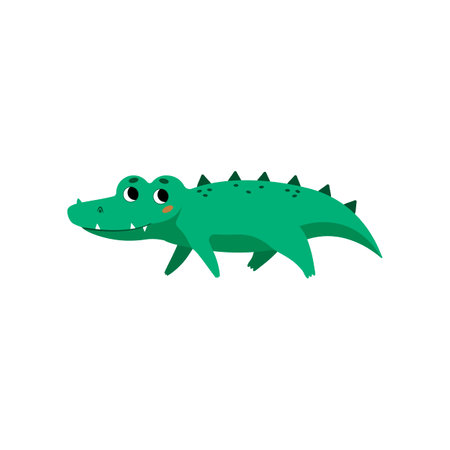 Cute crocodile standing cartoon illustration. Funny alligator standing. Jungle, predator animal conceptのイラスト素材