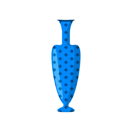Blue vase cartoon illustration. Old vessel, ceramic jug with pattern, liquid container isolated on white background. Pottery, design, interior conceptのイラスト素材