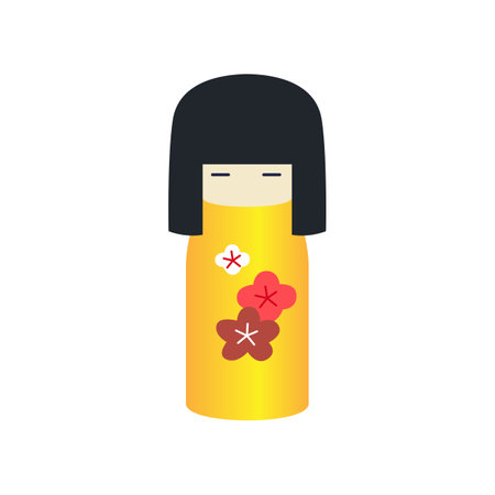 Japanese national kokeshi doll illustration. Drawing of traditional kokeshi doll for good fortune. Japan or Asia, culture conceptのイラスト素材