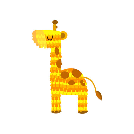 Cute pinata giraffe cartoon character vector illustration. Mexican toy of giraffe shape for birthdays, parties or carnivals isolated on white background. Celebration, holiday conceptのイラスト素材