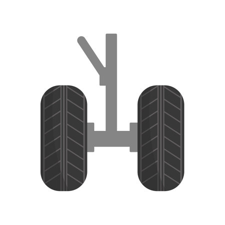 Aircraft landing gear, front view isolated on white background. Airplane parts flat vector. Maintenance, aerospace or aviation industry conceptのイラスト素材