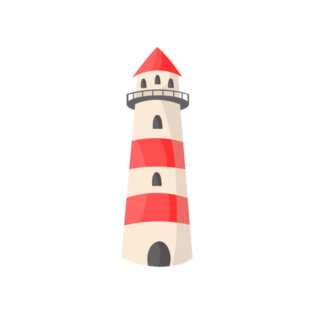 Lighthouse flat vector illustration. Cartoon lighthouse. Adventure conceptのイラスト素材