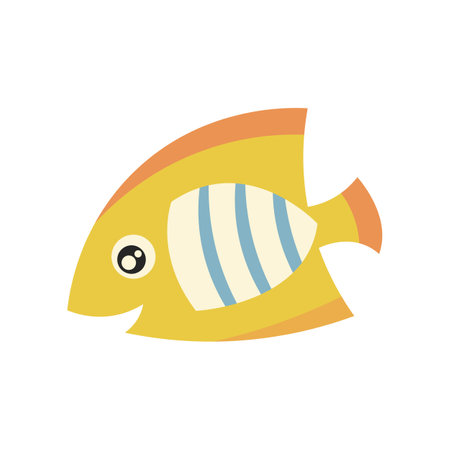 Cute fish character flat vector illustration. Cartoon character, cute yellow fish, underwater...