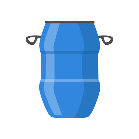 Plastic barrel for chemical liquid vector illustration. Blue container for fuel or oil isolated on white background. Cargo, alcohol, storage conceptのイラスト素材