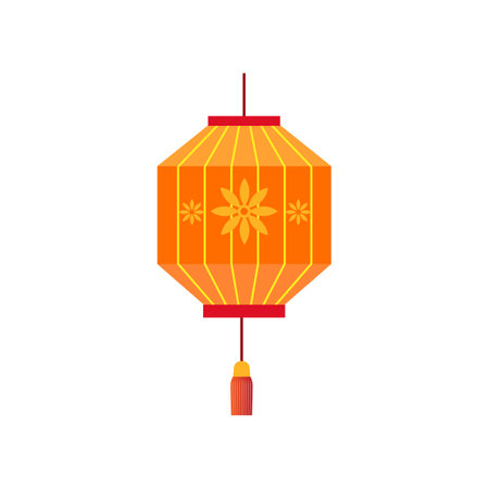 Traditional oriental paper lantern vector illustration. Chinese or Japanese street lamp for festivals, holidays, New Year, Chinatown isolated on white background. Celebration, decoration conceptのイラスト素材