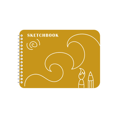 Sketchbook on white background. School supplies for kids vector illustration. Stationery, education conceptのイラスト素材