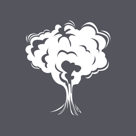 White trail from explosion or gas blast cartoon illustration. Comic cloud of smoke, fog, hot steam...