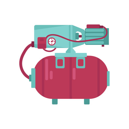 Well pump tank flat vector illustration. Electronic pumping equipment, industrial engine or compressor isolated on white background. Machinery conceptのイラスト素材