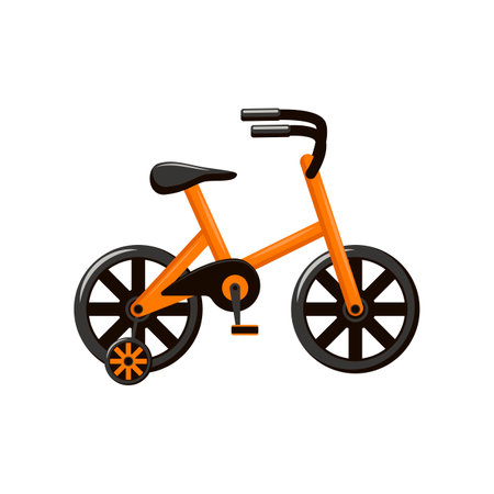 Orange bicycle for children vector illustration. Cartoon design of kids toy or transport isolated on white background. Childhood, transportation, sports, adventure conceptのイラスト素材