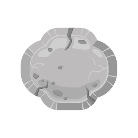 Stone sign for game design cartoon illustration. Blank button, panel or board for apps menu on white background. Web design conceptのイラスト素材