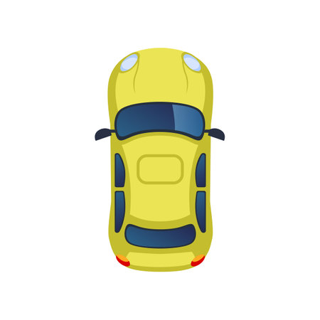 Top view of city yellow car for scheme vector illustration. Aerial view of car, street or park element for cityscape plan or map. Landscape design, architecture conceptのイラスト素材