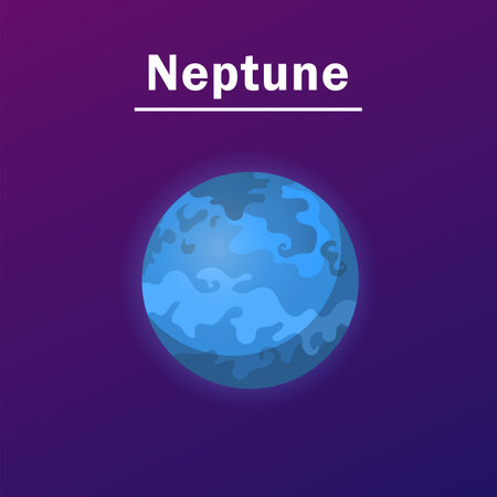 Neptune on blue and purple background cartoon illustration. Neptune. Space, planetary, galaxy, astronomy conceptのイラスト素材
