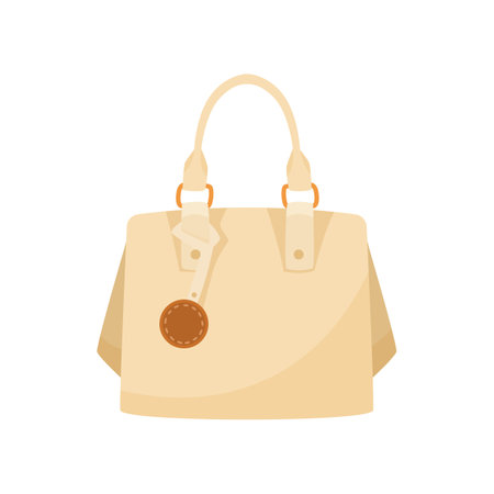 Beige handbag for women vector illustration. Casual colorful bag for summer or autumn isolated on white background. Fashion, accessories conceptのイラスト素材