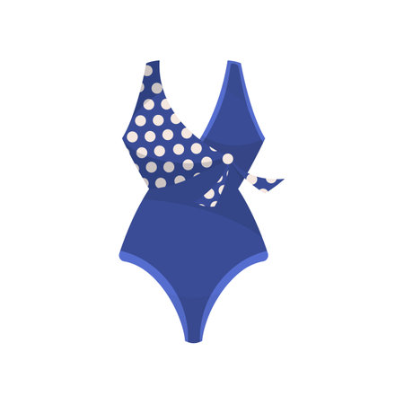 Female dark blue swimwear for beach vector illustration. Design of swimsuit for women, swim suit for beach on white background. Summer, fashion conceptのイラスト素材