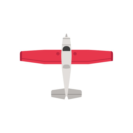 Top view of plane vector illustration. Flying propeller airplane, top view of aircraft isolated on white background. Tourism, aviation industry conceptのイラスト素材