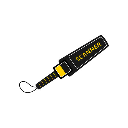 Hand metal detector flat vector illustration. Metal detector in airport isolated on white background. Security, traveling conceptのイラスト素材