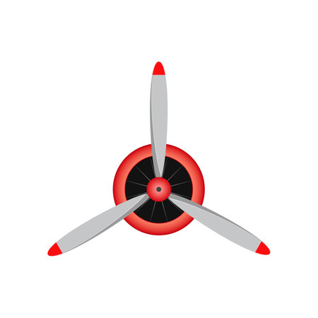 Front view of white and red plane propeller vector illustration. Airplane or aircraft blade propeller, vintage rotor blades isolated on white background. Aeronautics, aviation industry conceptのイラスト素材