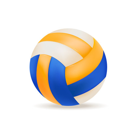 Ball for playing volleyball 3D illustration. Cartoon drawing of team sports object or equipment in 3D style on white background. Sports, healthy lifestyle, recreation conceptのイラスト素材
