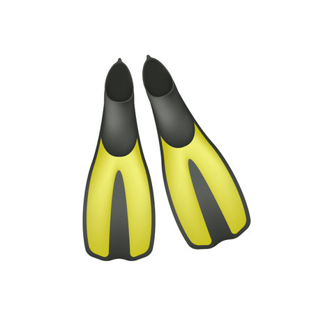 Pair of scuba or diving fins 3D illustration. Cartoon drawing of swimfins for divers in 3D style on white background. Sports, healthy lifestyle, scuba diving conceptのイラスト素材