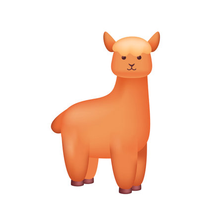 Cute orange alpaca character as kids toy 3D illustration. Cartoon drawing of adorable furry wild animal as mascot or gift in 3D style on white background. Wildlife, nature, zoo conceptのイラスト素材