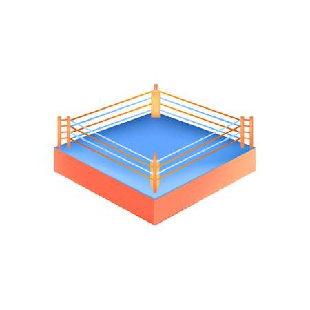 Colorful boxing ring 3d vector illustration. Square platform for professional wrestling fighting in cartoon style isolated on white background. Sport, competition, health conceptのイラスト素材