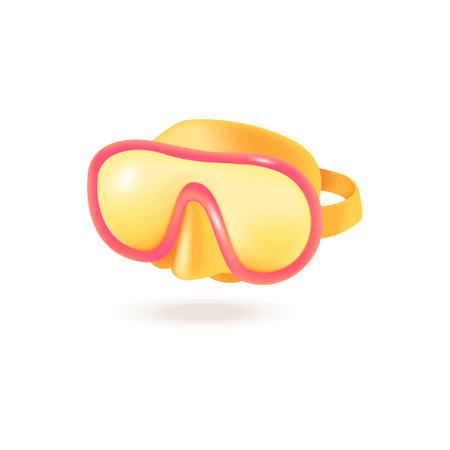 Scuba diving mask 3d vector illustration. Colorful glasses for professional swimming in cartoon style isolated on white background. Sport, competition, health conceptのイラスト素材