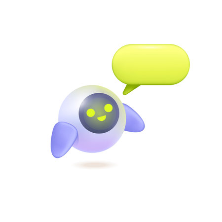 Cute chatbot helping people 3d vector illustration. Digital assistant robot sending message in cartoon style isolated on white background. Modern technology, artificial intelligence conceptのイラスト素材