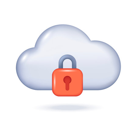 Cloud security icon 3d vector illustration. Locked cloud symbol for networking sites or apps in cartoon style isolated on white background. Online communication, network protection conceptのイラスト素材