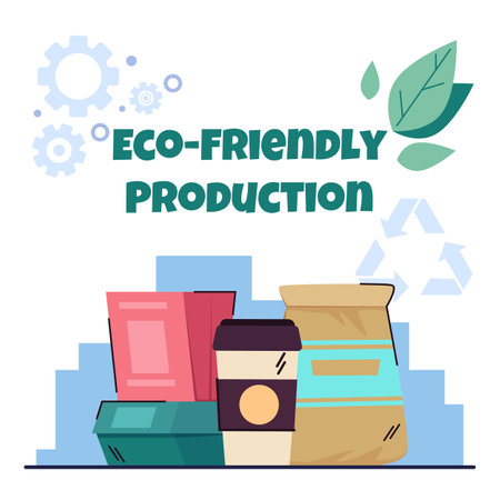 Disposal cup, paper bag, containers vector illustration. Eco-friendly production, recycling, environment conceptのイラスト素材