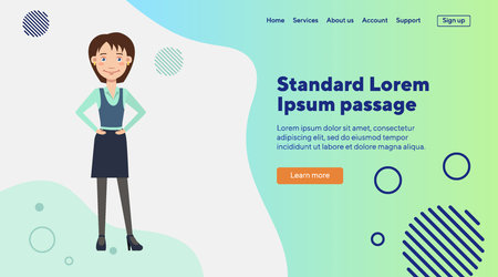 Business lady character flat vector illustration. Young woman in office outfit. Occupation, business, office concept for web design, banner or landing pageのイラスト素材