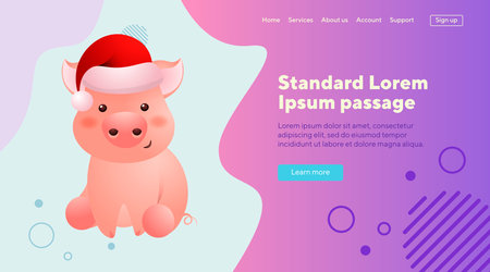 PPink pig in Santa hat character. Christmas, cap., cartoon character. Animal, New Year, winter concept can be used for poater, banner design or landing pageのイラスト素材