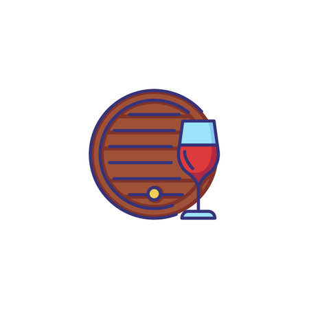 Barrel with wine and wineglass line icon. Alcoholic drinks, bar, winery. Restaurant concept. Vector illustration can be used for topics like drinks, menu, addictionのイラスト素材