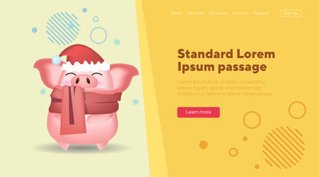 Cute pig in Santa hat and scarf vector illustration. Cartoon character wearing winter accessories. Christmas, winter, holiday concept cna be used for banner design or landing pageのイラスト素材