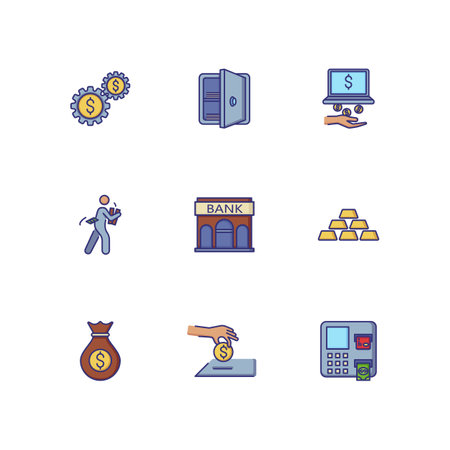 Banking and money icons. Set of line icons on white background. Bank, banknote, purse. Banking and money saving concept. Vector illustration can be used for topics like banking, economy, investmentのイラスト素材