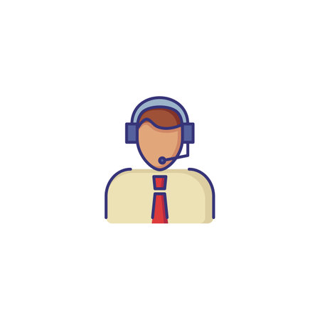 Phone support operator line icon. Character in tie with headset. Occupation concept. Can be used for topics like customer service, hotline, help, call centerのイラスト素材