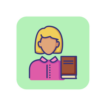 Librarian line icon. Woman with book. Occupation concept. Can be used for topics like library, college, reading, educationのイラスト素材