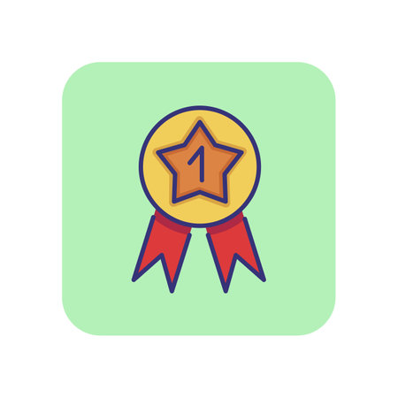 Medal line icon. Medal with first symbol in star. Leadership concept. Can be used for topics like business, competition, winning, successのイラスト素材
