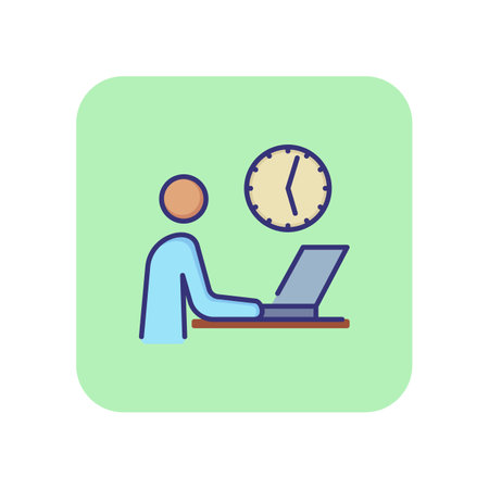 Office day line icon. Clock and man using laptop. Time schedule concept. Can be used for topics like office job, business, modern technologyのイラスト素材