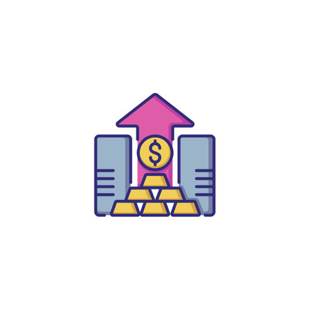 Investment growth line icon. Bank, gold bars, arrow. Finance concept. Can be used for topics like business, finance management, savingsのイラスト素材