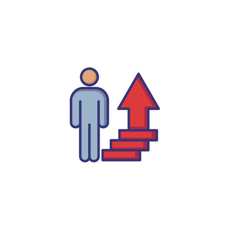 Personal development line icon. Man, stairs, arrow up. Growth concept. Can be used for topics like career promotion, job, professional successのイラスト素材