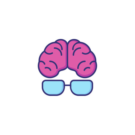 Intelligence line icon. Human, brain, glasses, eyeglasses. Intelligence concept. Can be used for topics like brainwork, genius, knowledge, mental activityのイラスト素材