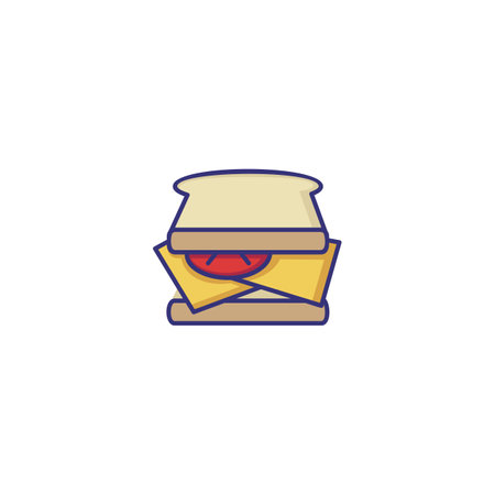 Sandwich with cheese and tomato line icon. Snack, breakfast, cheeseburger. Restaurant concept. Vector illustration can be used for topics like food, menu, healthy eatingのイラスト素材