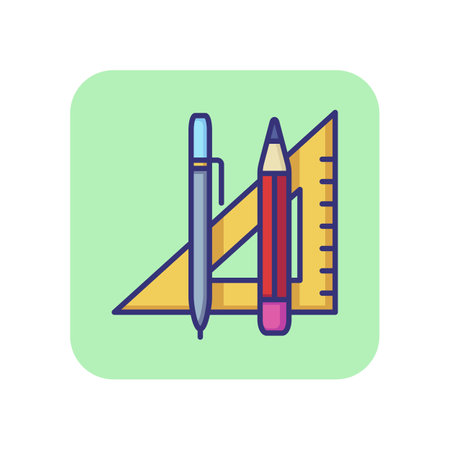 Tools line icon. Ruler, pencil, pen. Education concept. Can be used for topics like school supplies, classroom, office, stationeryのイラスト素材