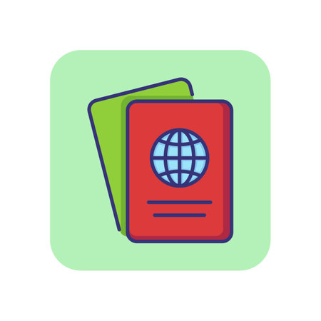 Foreign passport line icon. Visa, document, arrival. Customs house concept. Vector illustration can be used for topics like citizenship, immigration, travellingのイラスト素材