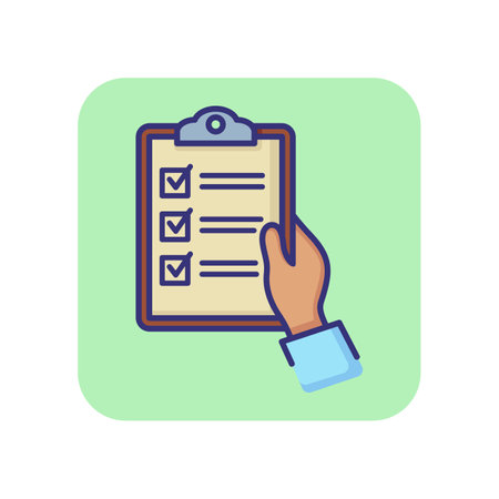 Test line icon. Hand holding checklist. Education concept. Can be used for topics like studying, school, college, examのイラスト素材