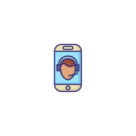 Mobile support line icon. Smartphone, headphone, mic, call, person. Customer service concept. Can be used for topics like communication, call center, online helpのイラスト素材