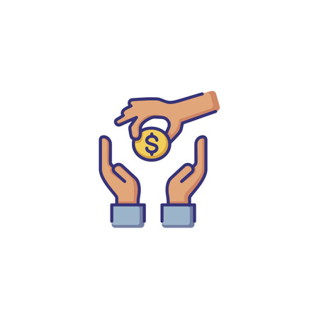 Sponsor line icon. Human hand giving dollar coin. Finance concept. Can be used for topics like donation, fundraising, investmentのイラスト素材