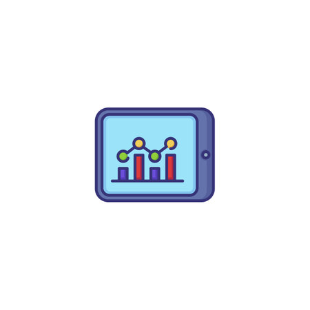 Tablet line icon. Bar diagram, line chart, graph, analytics. Analysis concept. Can be used for topics like business, marketing, research, statisticsのイラスト素材